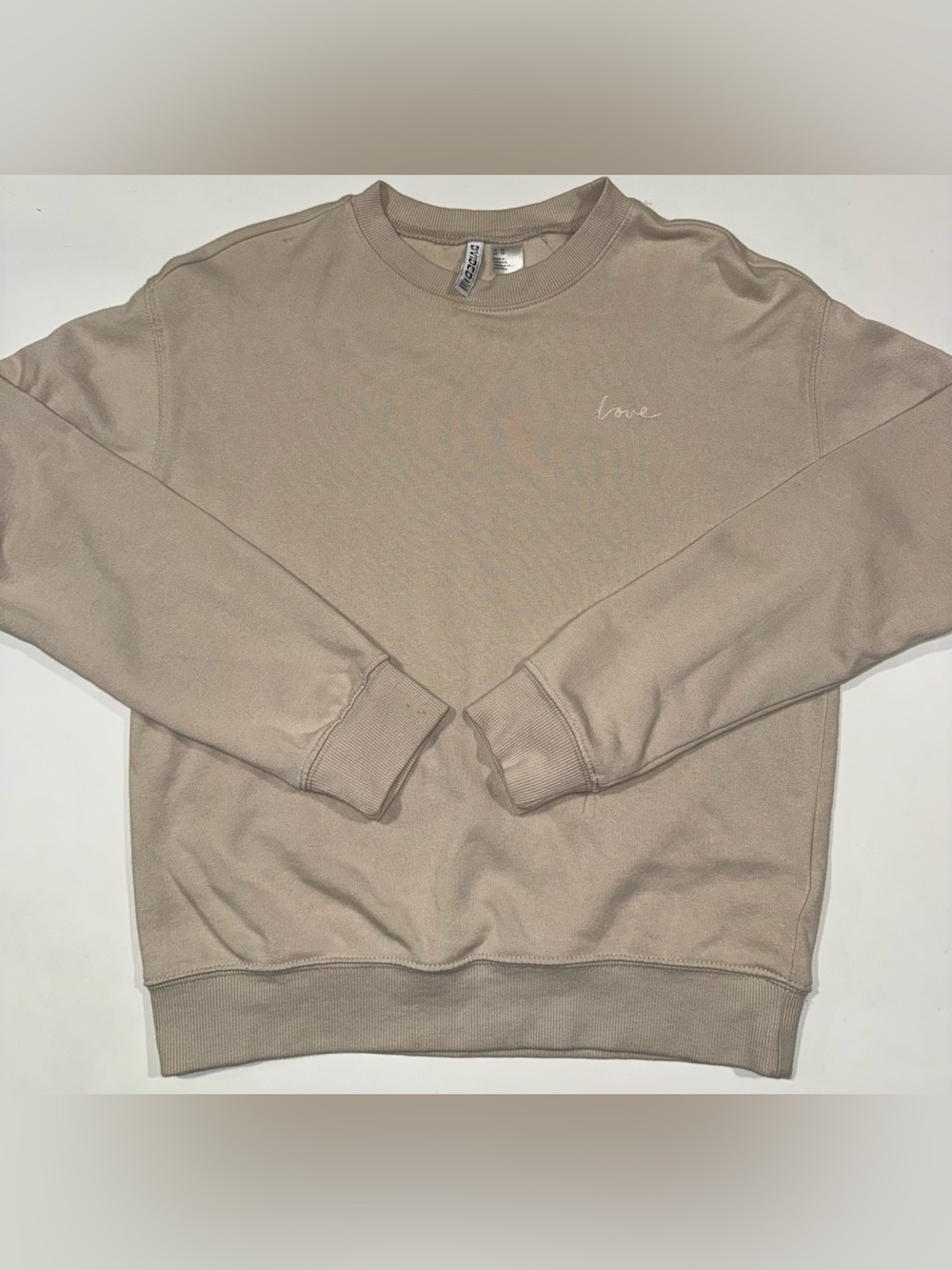 Divided Beige 'Love' Embroidered Crewneck Sweater